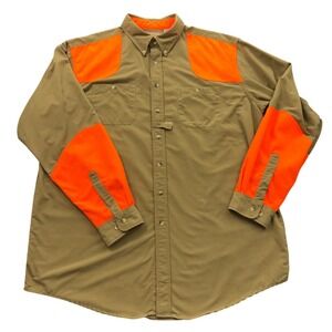 L.L. Bean Hunting Shirt Mens XL-Tall Tan Blaze Orange Shooting Patches Hunting